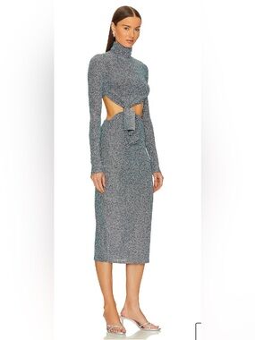 NWT L'Academie Metallic Knit Knotted Midi Dress - Deep Sea Blue